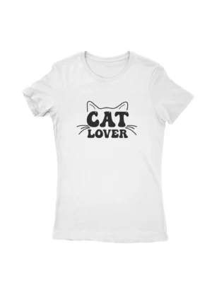 Purrfect Cat Lover Tee by Apparel by Cetakshop. T Shirt for women decorated with 'CAT LOVER' and cat whiskers graphic.