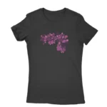 Elegant Black T-shirt for women adorned with a floral heart design, a sophisticated choice from Apparel by Cetakshop.