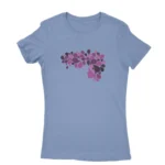 Elegant Carolina Blue T-shirt for women adorned with a floral heart design, a sophisticated choice from Apparel by Cetakshop.