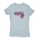 Elegant Light Blue T-shirt for women adorned with a floral heart design, a sophisticated choice from Apparel by Cetakshop.