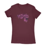 Elegant Maroon T-shirt for women adorned with a floral heart design, a sophisticated choice from Apparel by Cetakshop.