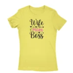 Image of a Daisy 'Wife Mom Boss' t-shirt for women, by Apparel by Cetakshop, decorated with stars and hearts, perfect for the multitasking lady.