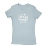 Empowerment-themed Light Blue T-shirt for women with 'Bossy Woman Rule' print, a bold statement from Apparel by Cetakshop.