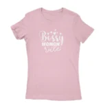 Empowerment-themed Light Pink T-shirt for women with 'Bossy Woman Rule' print, a bold statement from Apparel by Cetakshop.