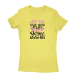 Women's Black T-shirt with 'Mail Lady I don't work as hard as man because I get it right the first time' text, by Apparel by Cetakshop.