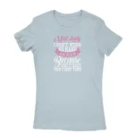 Women's Carolina Blue T-shirt with 'Mail Lady I don't work as hard as man because I get it right the first time' text, by Apparel by Cetakshop.