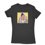 Women's Black T-shirt with a colorful artistic portrait print, a creative piece from Apparel by Cetakshop.