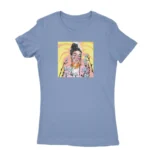 Women's Carolina Blue T-shirt with a colorful artistic portrait print, a creative piece from Apparel by Cetakshop.