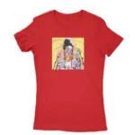 Women's Red T-shirt with a colorful artistic portrait print, a creative piece from Apparel by Cetakshop.