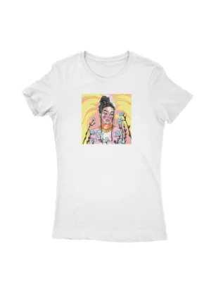 Artistic Portrait Tee by Apparel by Cetakshop. T Shirt for women decorated with colorful artistic portrait print, a creative piece.