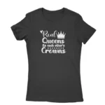 Image of a Black 'Real Queens Fix Each Other's Crowns' T-shirt for women, by Apparel by Cetakshop, symbolizing female solidarity and support.