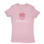 Image of a Light Pink 'Pawlove' T-shirt for women, by Apparel by Cetakshop, with a cute paw print design symbolizing love for pets.
