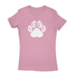 Image of a Azeala 'LOVE' paw print T-shirt for women, by Apparel by Cetakshop, featuring a bold paw design in the place of the 'O', representing the bond with our four-legged companions.