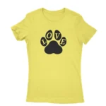 Image of a Daisy 'LOVE' paw print T-shirt for women, by Apparel by Cetakshop, featuring a bold paw design in the place of the 'O', representing the bond with our four-legged companions.