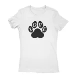 Pawsome Heart Tee by Apparel by Cetakshop. T Shirt for women decorated with 'LOVE' paw design print featuring a bold paw design print in the place of the 'O', representing the bond with our four-legged companions.