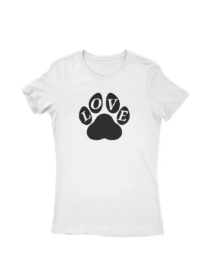 Pawsome Heart Tee by Apparel by Cetakshop. T Shirt for women decorated with 'LOVE' paw design print featuring a bold paw design print in the place of the 'O', representing the bond with our four-legged companions.