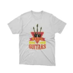 A White tee with a 'Live Music Guitars' design, celebrating the love for music, by Apparel by Cetakshop.