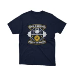 A Navy tee with a humorous 'School vs Muscles' motif, from Apparel by Cetakshop, for the studious gym-goer.