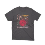 A Dark Heather tee with a 'Music is Art' theme, for art and melody connoisseurs, from Apparel by Cetakshop.