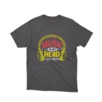 A Dark Heather tee with a 'Music in My Head' design, for those with a soundtrack to their life, by Apparel by Cetakshop.