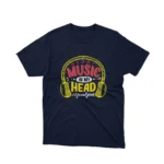 A Navy tee with a 'Music in My Head' design, for those with a soundtrack to their life, by Apparel by Cetakshop.