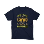 A Navy tee with a 'Craft Beer Happiness' message, from Apparel by Cetakshop, for craft beer enthusiasts.