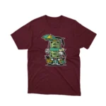 A Maroon tee with a playful money and umbrella design, from Apparel by Cetakshop, for the stylish saver.