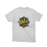 A White tee featuring a golden fist, from Apparel by Cetakshop, representing power and success.