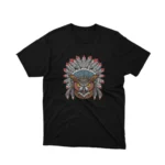 A Black tee with a detailed tribal owl design, from Apparel by Cetakshop, for the insightful and discerning. The image shows a tribal dusky eagle owl graphic tees.