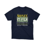 Navy graphic tee with a stylized $100 bill design, part of Apparel by Cetakshop's unique money-themed collection.