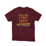 A Maroon Self Motivation graphic tee, a boost for self-empowered wearers, from Apparel by Cetakshop.