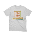 A White Self Motivation graphic tee, a boost for self-empowered wearers, from Apparel by Cetakshop.