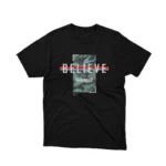 Camouflage 'believe in yourself graphic tee by Apparel by Cetakshop, for a confident style. The image shows a believe in yourself motivation graphic tees in black.