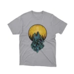 A Sport tee featuring a howling wolf in front of a full moon, from Apparel by Cetakshop, invoking the call of the wild.