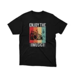 A Black tee with a vibrant retro music player design, from Apparel by Cetakshop, a blast from the past. The image shows a retro music player graphic tees.