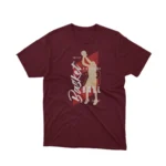 A Maroon tee depicting a vintage basketball player, from Apparel by Cetakshop, for those who love the game.