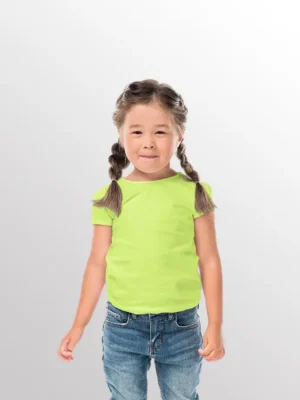 Image of young model wearing Crossrunner Dry Pique Kids T Shirt, CRR 3600B Round Neck T-Shirt in Lime