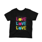 Love Love Love with Cute Faces kids t-shirt design from Apparel by Cetakshop on a black background.