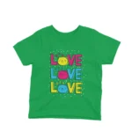 Love Love Love with Cute Faces kids t-shirt design from Apparel by Cetakshop on a irish green background.