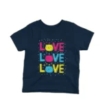 Love Love Love with Cute Faces kids t-shirt design from Apparel by Cetakshop on a navy background.