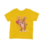 An adventurous bear on a skateboard on a kids Yellow t-shirt by Apparel by Cetakshop, perfect for your little daredevil.