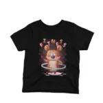 A bear enjoying fitness with a hula hoop on a kids Black t-shirt by Apparel by Cetakshop, inspiring a healthy lifestyle.