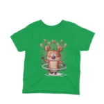 A bear enjoying fitness with a hula hoop on a kids Irish Green t-shirt by Apparel by Cetakshop, inspiring a healthy lifestyle.