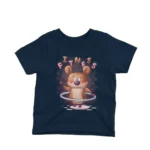 A bear enjoying fitness with a hula hoop on a kids Navy t-shirt by Apparel by Cetakshop, inspiring a healthy lifestyle.