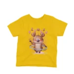 A bear enjoying fitness with a hula hoop on a kids Yellow t-shirt by Apparel by Cetakshop, inspiring a healthy lifestyle.