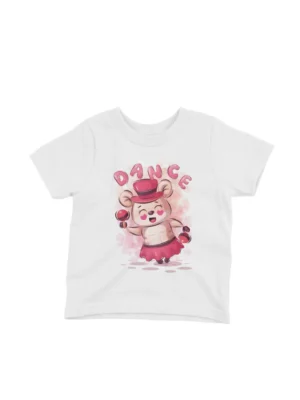 Dancing Bear Tee by Apparel by Cetakshop. A bear showing off dance moves on a kids White t-shirt, encouraging rhythm and fun.