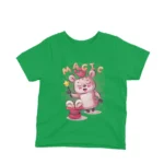 A bear performing magic tricks on a kids Irish Green t-shirt by Apparel by Cetakshop, casting a spell of style.