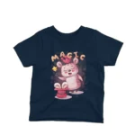 A bear performing magic tricks on a kids Navy t-shirt by Apparel by Cetakshop, casting a spell of style.