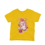 A bear performing magic tricks on a kids Yellow t-shirt by Apparel by Cetakshop, casting a spell of style.