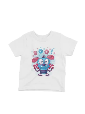 Cartoon Monster Tee by Apparel by Cetakshop. A playful cartoon monster featured on a kids White t-shirt, ideal for adding a fun twist to your child's wardrobe.